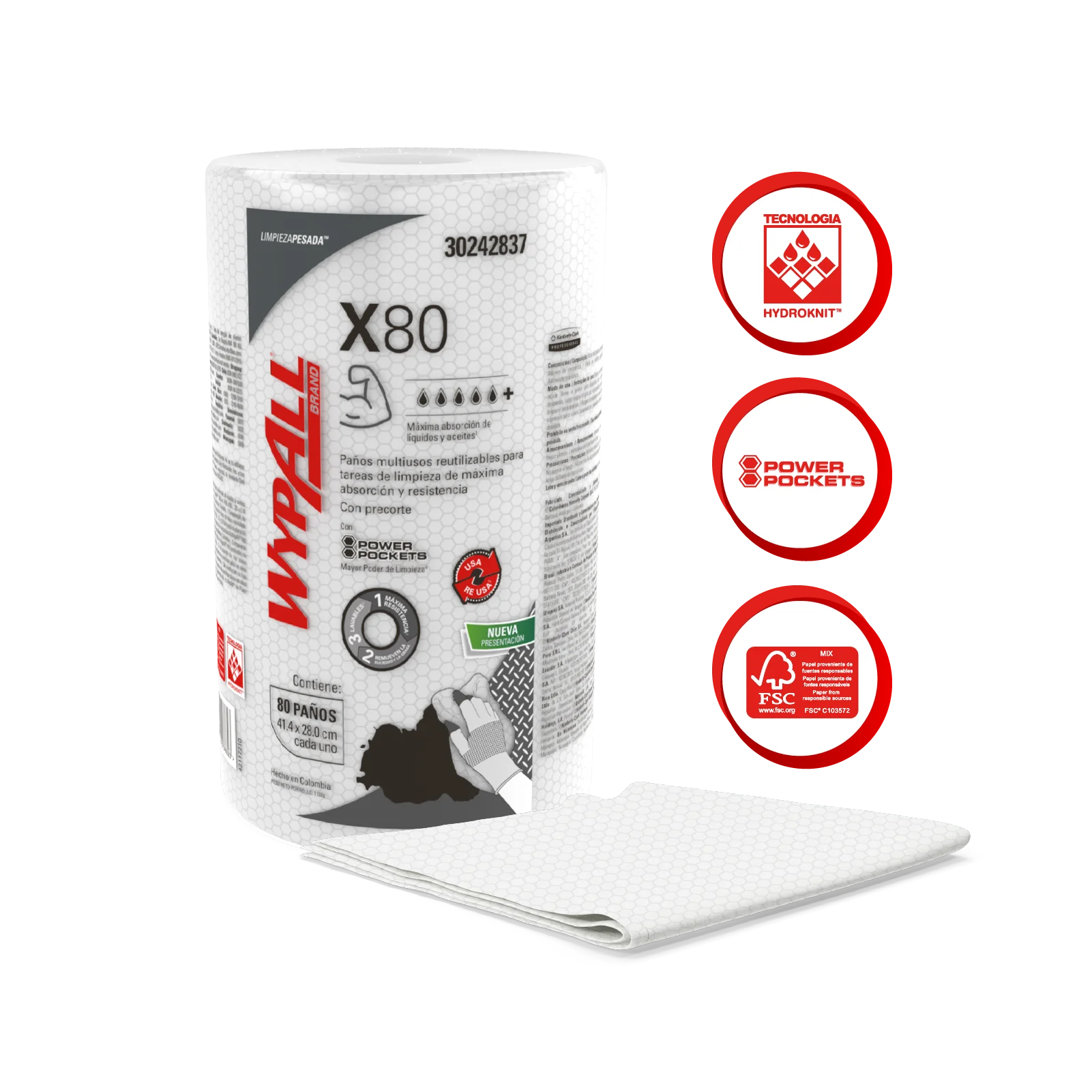 WypAll Paño de limpieza X80 Rollo Regular | 30242837